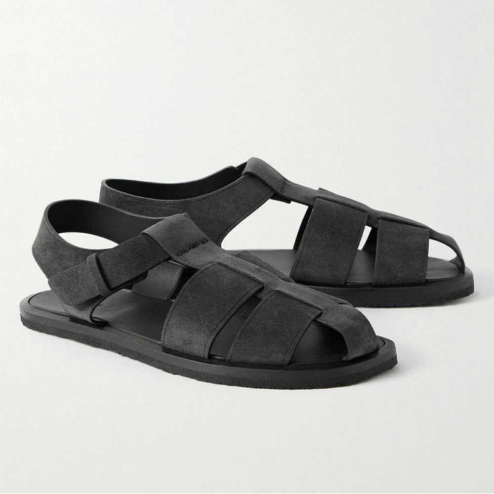 The Row Men’s Fisherman Suede Saddle Nubuck Sandals - Black Size 45 EU